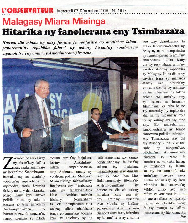 MMM : Hitarika ny fanoherana eny Tsimbazaza