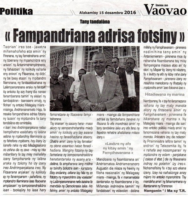 Tany tandalàna : « Fampandriana adrisa fotsiny »