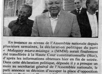 Opposition parlementaire : « La déclaration politique du MMM transférée à la Hcc »