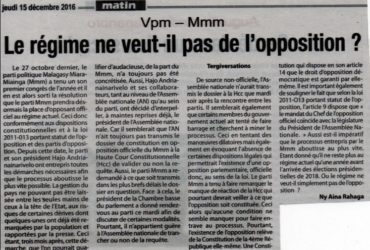 Vpm – Mmm: Le régime ne veut-il pas de l’opposition?