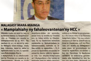 MMM : « Mampiahiahy ny fahaleovantenan’ny HCC »