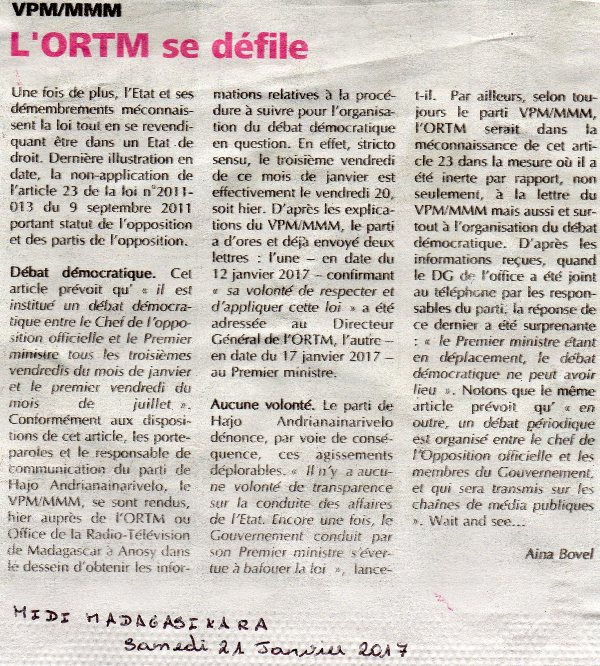 VPM/MMM : L’ORTM se défile