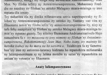 MMM : Tsy mitazona ny teny nomena Rakotomamonjy Jean Max