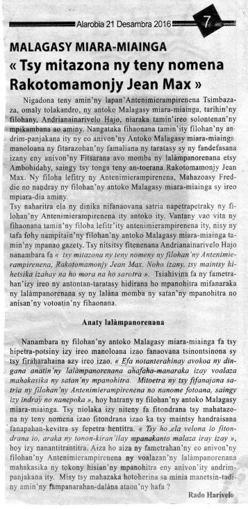 MMM : Tsy mitazona ny teny nomena Rakotomamonjy Jean Max