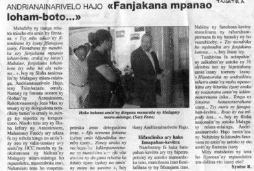 ANDRIANAINARIVELO HAJO « Fanjakana mpanao loham-boto… »