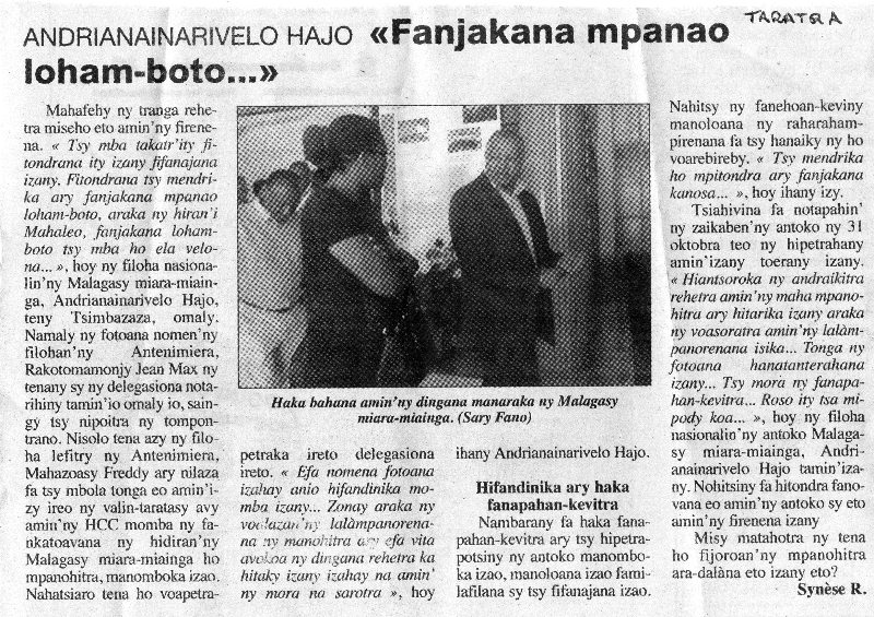 ANDRIANAINARIVELO HAJO « Fanjakana mpanao loham-boto… »