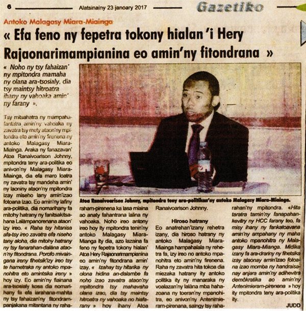 MMM « Efa feno ny fepetra tokony hialan’i Hery Rajaonarimampianina amin’ny fitondran »