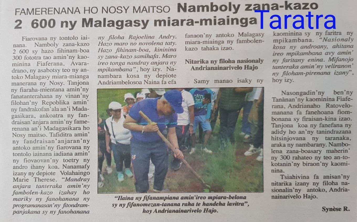 Namboly zana-kazo 2 600 ny Malagasy miara-miainga