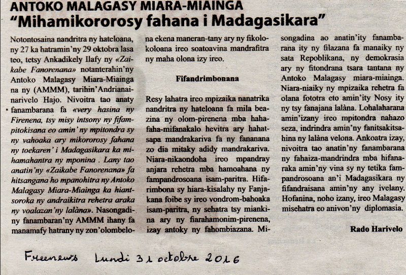 Antoko MMM « Mihamikororosy fahana i Madagasikara »