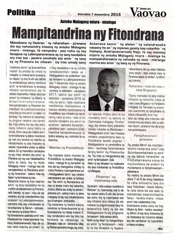 Antoko MMM « Mampitandrina ny Fitondrana »