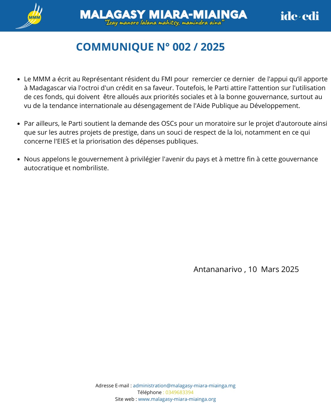 communiqué n°002/2025